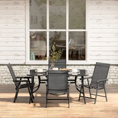 Tempered Glass Garden Table and Foldable Chairs Set of Black