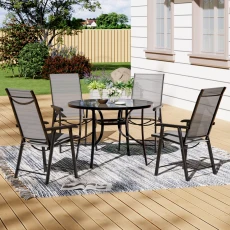 Tempered Glass Garden Table with Set Foldable Chairs - Black