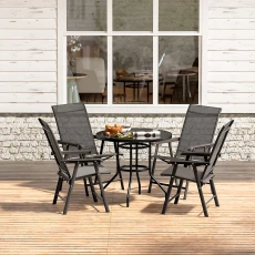 Tempered Glass Garden Table with Fabric Foldable Chairs Set of Black