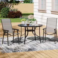 Tempered Glass Garden Table with Rattan Chair Set of Black