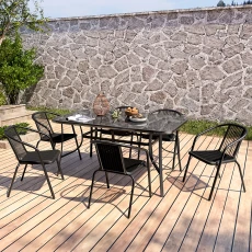 Tempered Glass Garden Table with Rattan Garden Chairs Set of Black