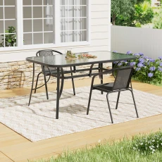 Tempered Glass Outdoor Coffee Table and Set Rattan Chairs - Black