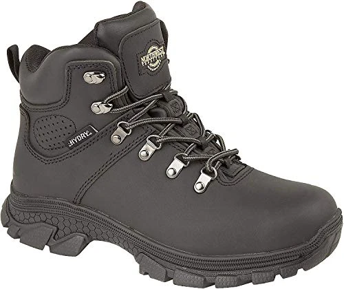 TESLIN Mens Black Waterproof Leather Hiking Boot (UK Mens Size 8)