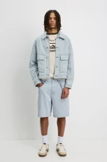 Textured Baggy Denim Bermuda Shorts - Pastel blue