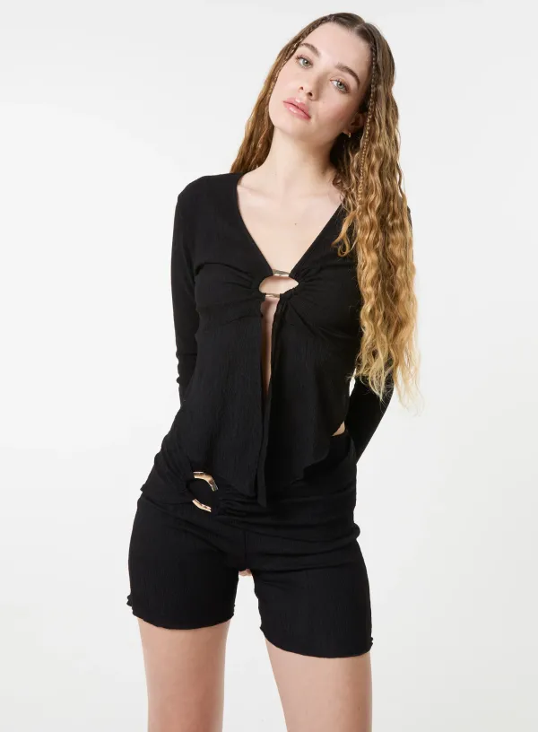 Textured Gold Ring Top - - BLACK