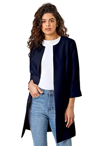 Textured Longline Jacket for Women UK Ladies Reefer Coat Lined Tailored Lightweight Long Autumn Wint