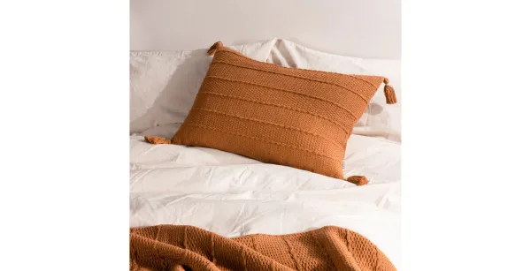 Textured Tassel Cushion - Ginger