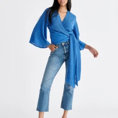 Textured wrap kimono blouse