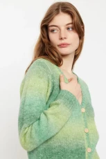 Thao V Neck Space Dyed Cardigan - Green