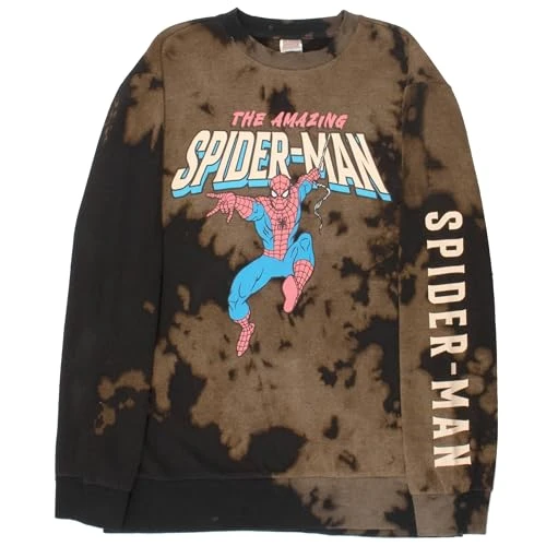 The Amazing Spider-Man Womens Long Sleeve Crewneck Fleece Sweatshirt, Spiderman Sweatshirt for Women