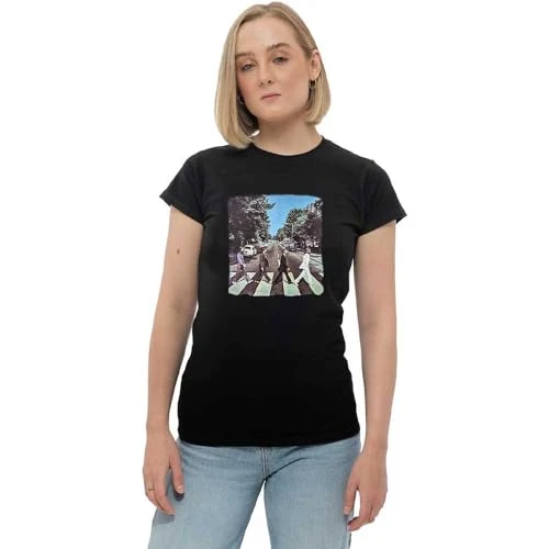 The Beatles Women's Abbey Road Short Sleeve T-Shirt, Black, Size 10 (Manufacturer Size:Medium)