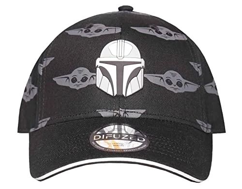The Mandalorian Helmet Patch with Grogu All-Over Print Adjustable Baseball Cap Cranberry