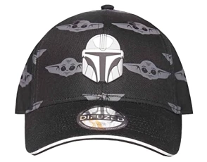 The Mandalorian Helmet Patch with Grogu All-Over Print Adjustable Baseball Cap Cranberry