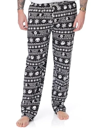 The Nightmare Before Christmas Loungepants For Men | Adults Jack Skellington Pyjama Trousers | Black Drawstring PJ Bottoms XX-Large