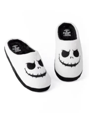 The Nightmare Before Christmas Womens Slippers in White | Ladies Jack Skellington Ghost Halloween Footwear | Xmas Holiday NMBC Loungewear | Slip On House Shoes Nightwear Gift for Her