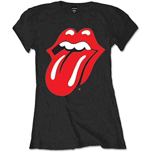 The Rolling Stones Women's RSTEE03LB Classic Tongue Short Sleeve T-Shirt, Black, Size 12 (Manufacturer Size:Large)