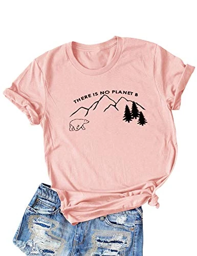 There is No Planet B T Shirt Women Crew Neck Short Sleeve/Long Sleeve Tee Shirt Tops Blouse (Peach, 