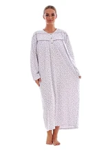 Thermal Cotton Long Nightdress Floral Button V-Neck Soft Brushed Nightwear Brown, 3XL