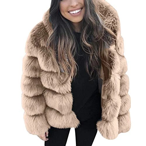 Thermal Cropped Coat For Women Faux Fur Thick Quilted Winter Hooded Jacket Solid Colour Fluffy Luxur