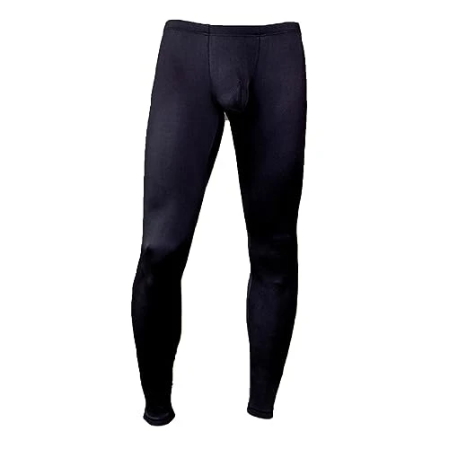Thermal Underwear Bottoms for Mens Long Johns Base Layer Leggings Bulge Pouch Ribbed Compression Pants Black XL