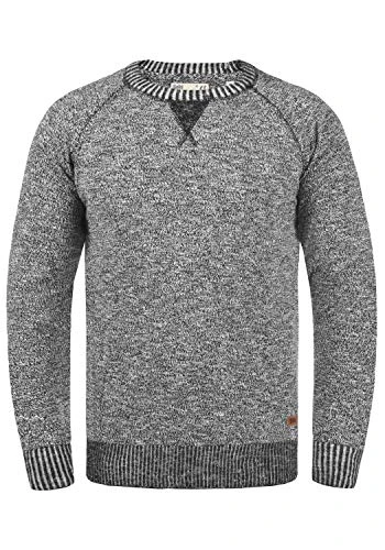 Thian Men's Jumper Knit Pullover with Crew Neck Made of 100% Cotton, Size:XXL, Colour:Black (9000)