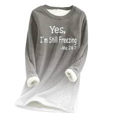 Thick Fleece Warm Sweatshirt for Women Thermal Underwear Winter Fashion Casual Long Sleeve Letter Print Tops Velvet Thermal Round Neck Blouse Bargains of The Day Sale