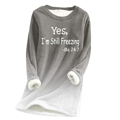 Thick Fleece Warm Sweatshirt for Women Thermal Underwear Winter Fashion Casual Long Sleeve Letter Print Tops Velvet Thermal Round Neck Blouse Bargains of The Day Sale