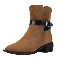 things for 1 pound Thick British Warm Casual Pointed Women's Buckle Boots Heel Fashion Belt Shoes women's boots slip on shoes women mens black shoes horse riding boots
