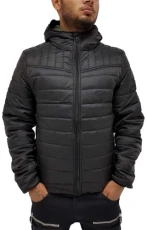Threadbare Men's Hooded Puffer Quilted Padded Designer Urban Jacket, Black (UK, Alpha, L, Regular, Regular)