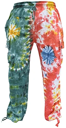 Tie Dye Cargo Lightweight Drawstring Hem Cotton Pants Ying Yang XXX-Large