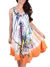 Tie Dye Print Umbrella Cut Dress for Women UK Lightweight Summer Sleeveless Round Neck Loose Swin