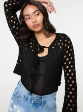 Tie Front Cardigan / BLACK