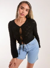 Tie Front Crochet Top BLACK Tie Front Crochet Top BLACK