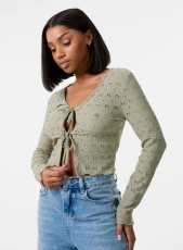 Tie Front Cutwork Cardigan IGHT KHAKI - LIGHT KHAKI