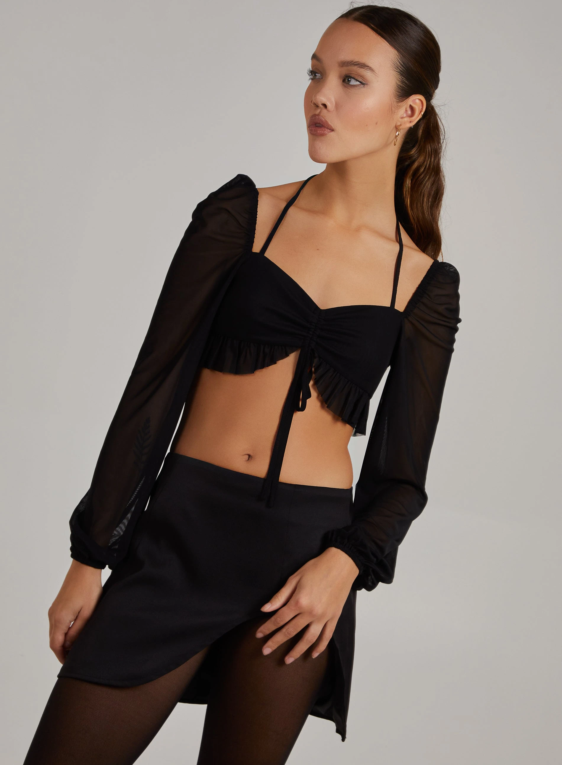 Tie Front Halter Neck Bralette Black