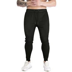 Tie-rope solid pants color fitness men's clothing casual pants long underpants men, black, M