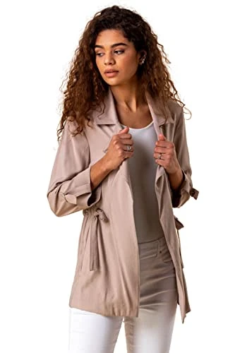 Tie Waist Jacket for Women UK - Ladies Summer Coat Spring Daywear Holiday Longline Long Sleeve Comfy