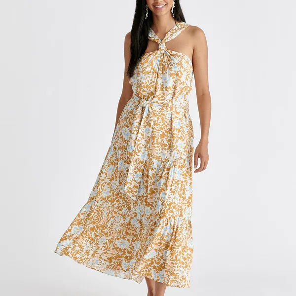 Tiered halterneck maxi dress