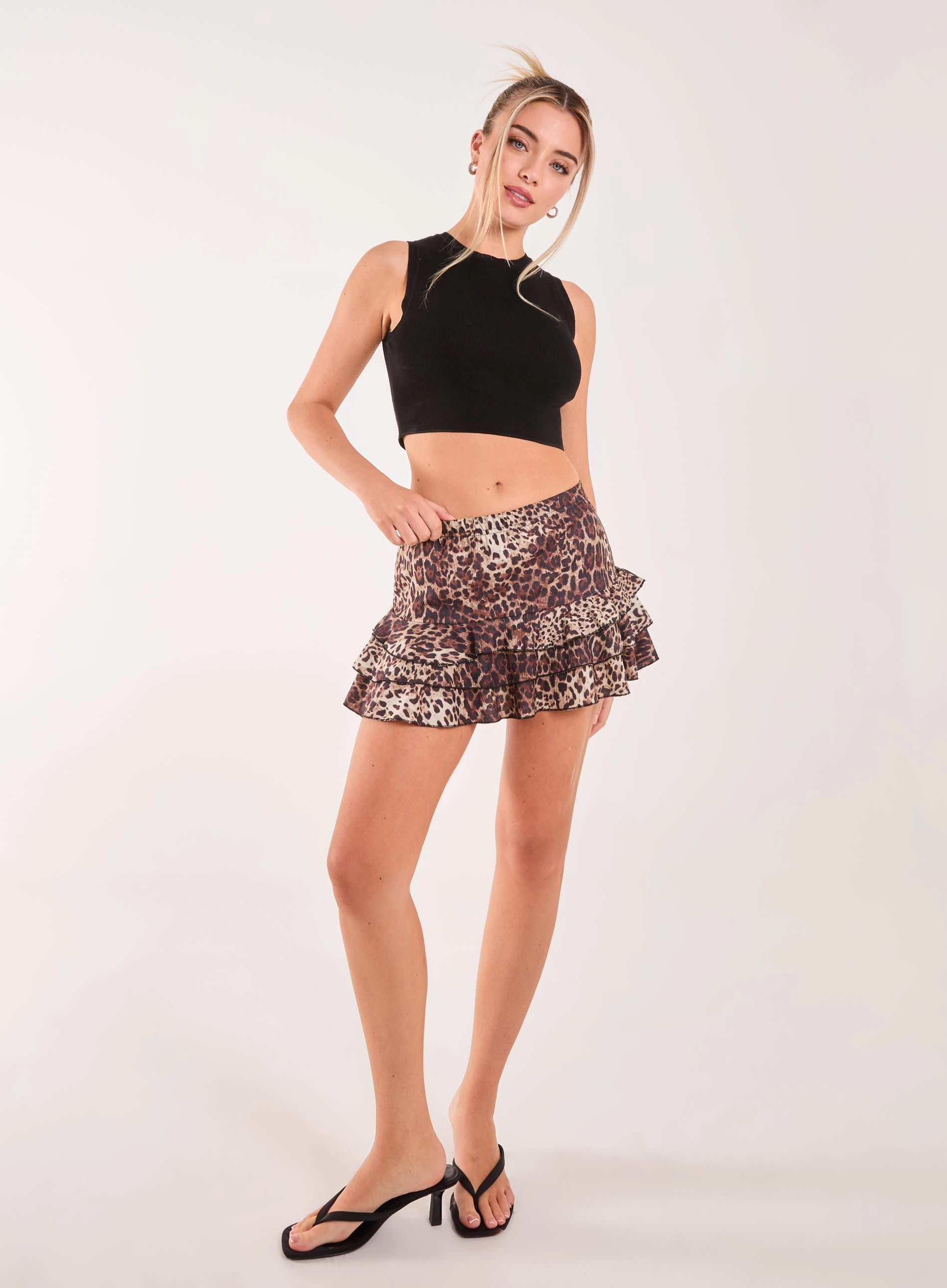 Tiered Leopard Ruffle Rara Mini Skirt Animal