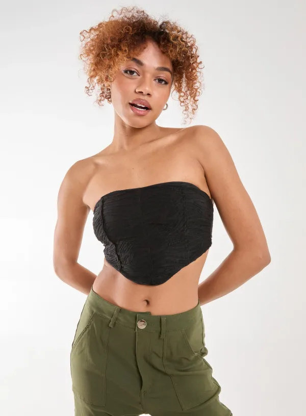 Tiger Print Textured Corset Top BLACK