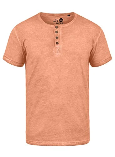 Tihn Men's T-Shirt Short Sleeve Shirt Tee with Grandad Collar Made of 100% Cotton, Size:S, Colour:Ma