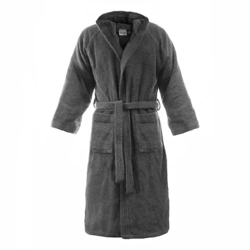 Time Terry Bathrobe with Hood for Men Women 360 g/m², Grey, M