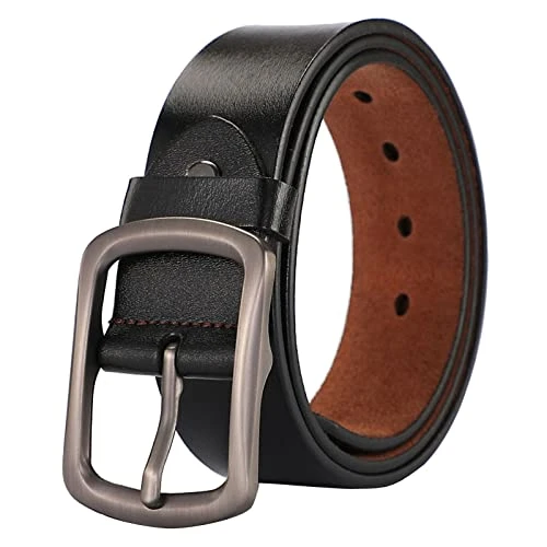 Titanium Leather Belt Men Leather Belt Soft Leather Needle Buckle Belt Men Cowhide Casual Vintage Pants Belted Plaid Coat (Black, 110)