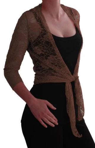 TM - Sylvia Ladies Lace Bolero Shrug Wrap Cardi One Size Mocha