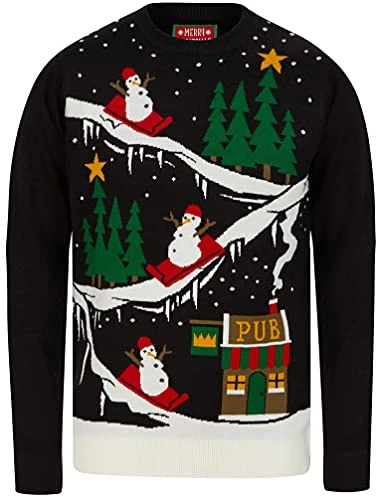 to The Pub Crew Neck Christmas Jumper in Black - Merry Christmas-XXL