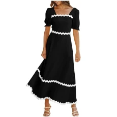 Today 2024 Summer Dresses for Women UK Fashion Ruffle Short Sleeve Square Neck Solid Dress Wrap Waist A Line Flowy Dress Stripe Patchwork Long Dress Beach Vacation Dress Today 2024 Summer Dresses for Women UK Fashion Ruffle Short Sleeve Square Neck Solid Dress Wrap Waist A Line Flowy Dress Stripe Patchwork Long Dress Beach Vacation Dress