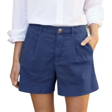 Todays Deals Linen Women Shorts High Waisted Button Solid Color Summer Comfortable Baggy Fashion Shorts with Pocket 2024 Casual Dressy Beach Shorts for Outdoor Warehouse Deals Clearance