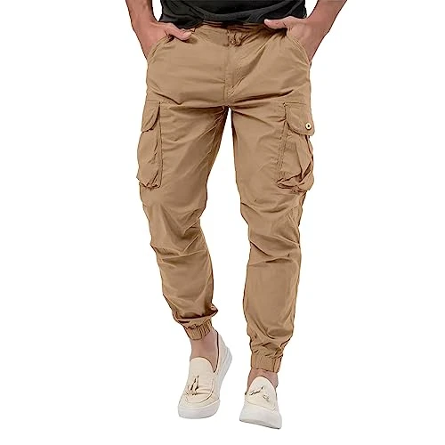 Todays Deals  Male All Matching Tooling Multi Pocket Button Solid Color Trousers Big Loose Fitting C