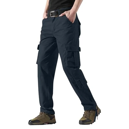 Today'S Deals  Mens Cargo Trousers Cotton Heavy Duty Multi Pockets Work Wear Outdoor Camping Hiking 