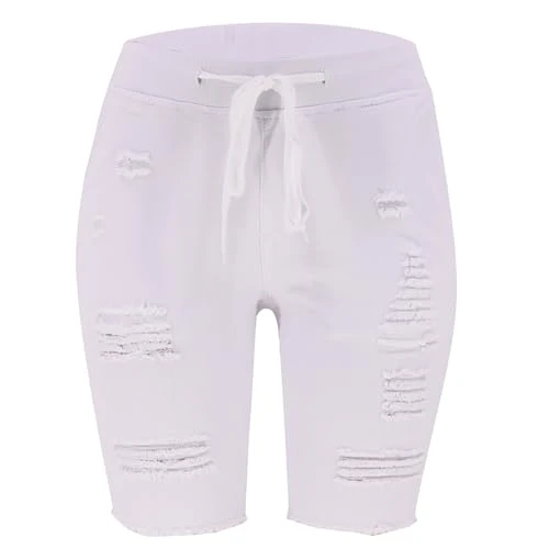 Todays Deals Women Shorts High Waisted Ragged Edge Solid Color Print Perforated Pants 2024 Summer UK Fashion Washed Denim Breathable Casual Women Shorts for Outdoor Outlet Clearance UK